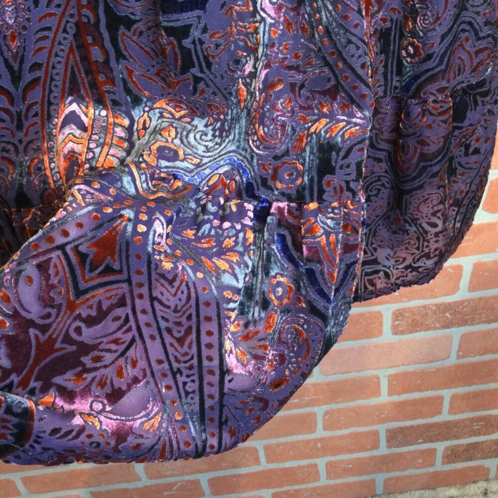 Dark Paisley Velvet Burnout Midi Dress Tahari PXL XL Petite Whimsigoth Grunge - Picture 7 of 12